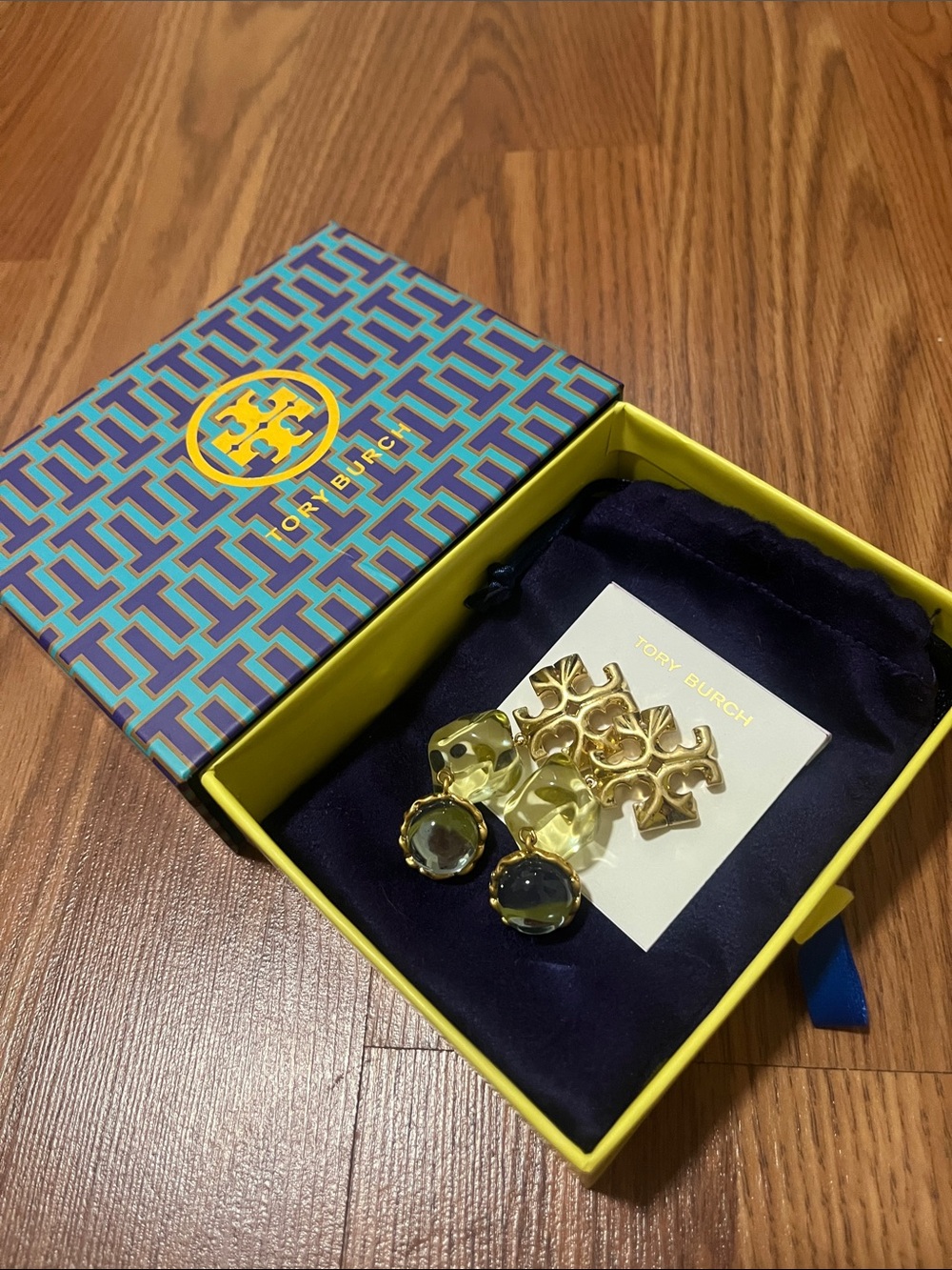 Tory Burch Gold with Yellow and Gray Drop Earrings